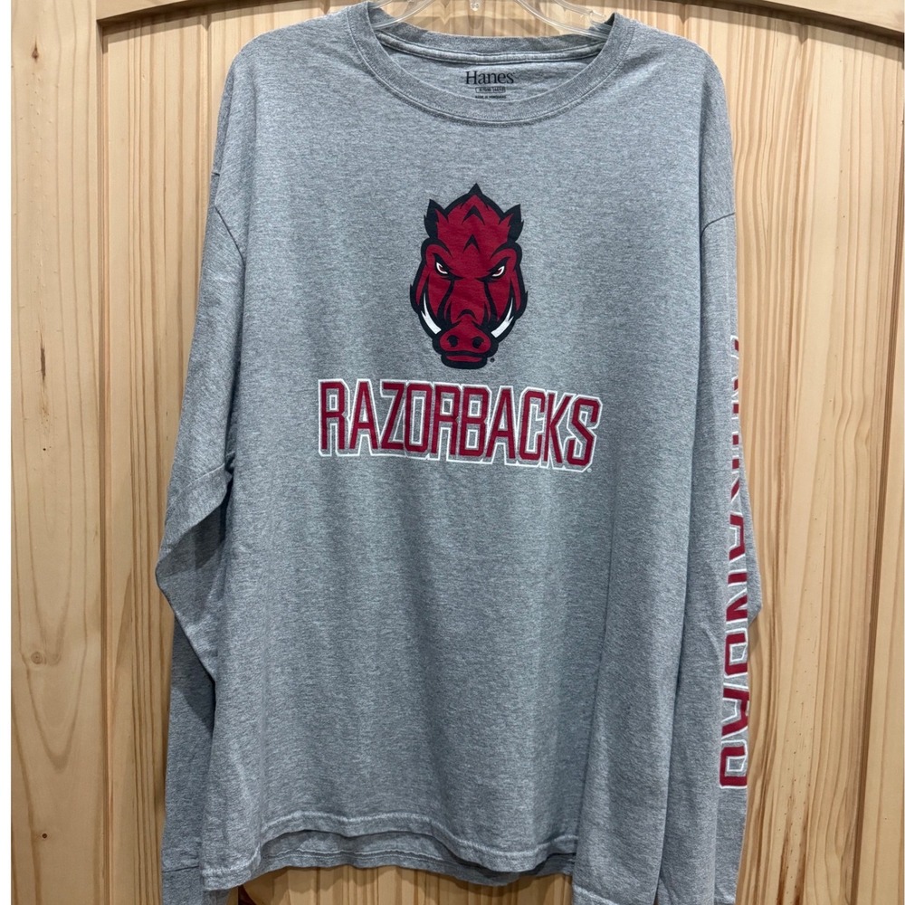 Hanes Mens Arkansas Razorbacks Long Sleeve T-Shirt Gray XL NCAA Fan Gear